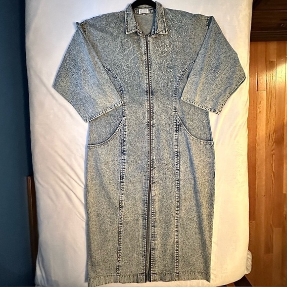 kazu Dresses & Skirts - Vintage 80s Handmade KAZU Designs Long Denim Dress XL Beaded Embellished Zip